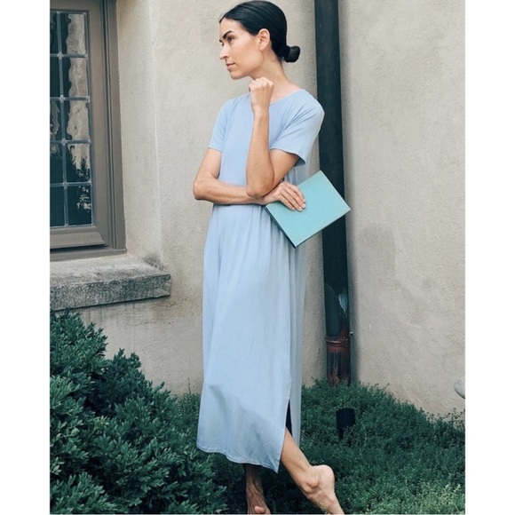 LAKE Pajamas Bamboo Short Sleeve Lounge Dress in light Tide Blue, Size Medium - Picture 2 of 8